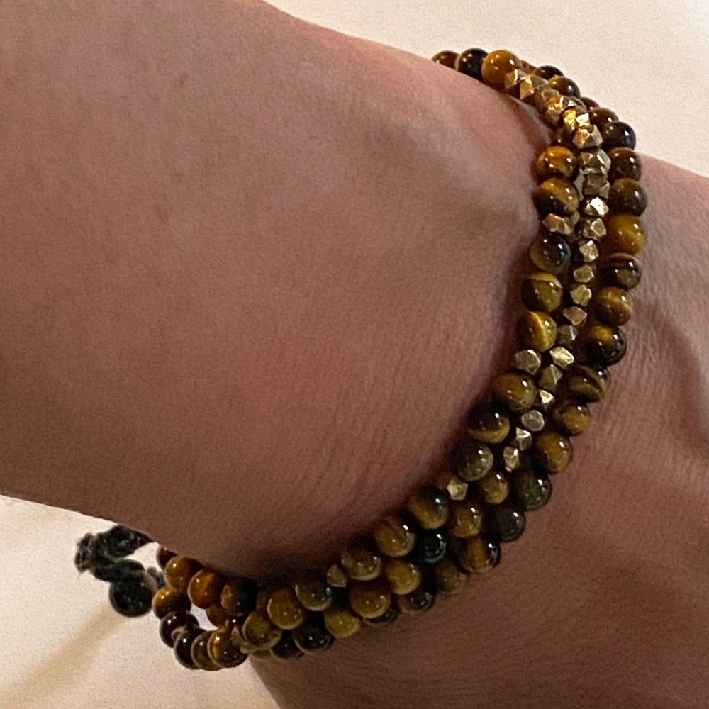 3 strand tiger eye/pyrite leather bracelet